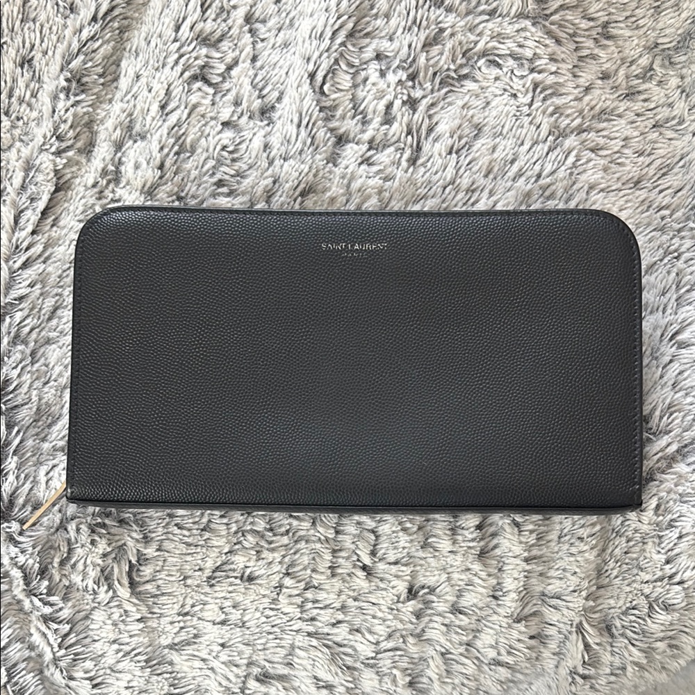Saint Laurent Paris Zip Around Wallet in Embossed Leather EUC